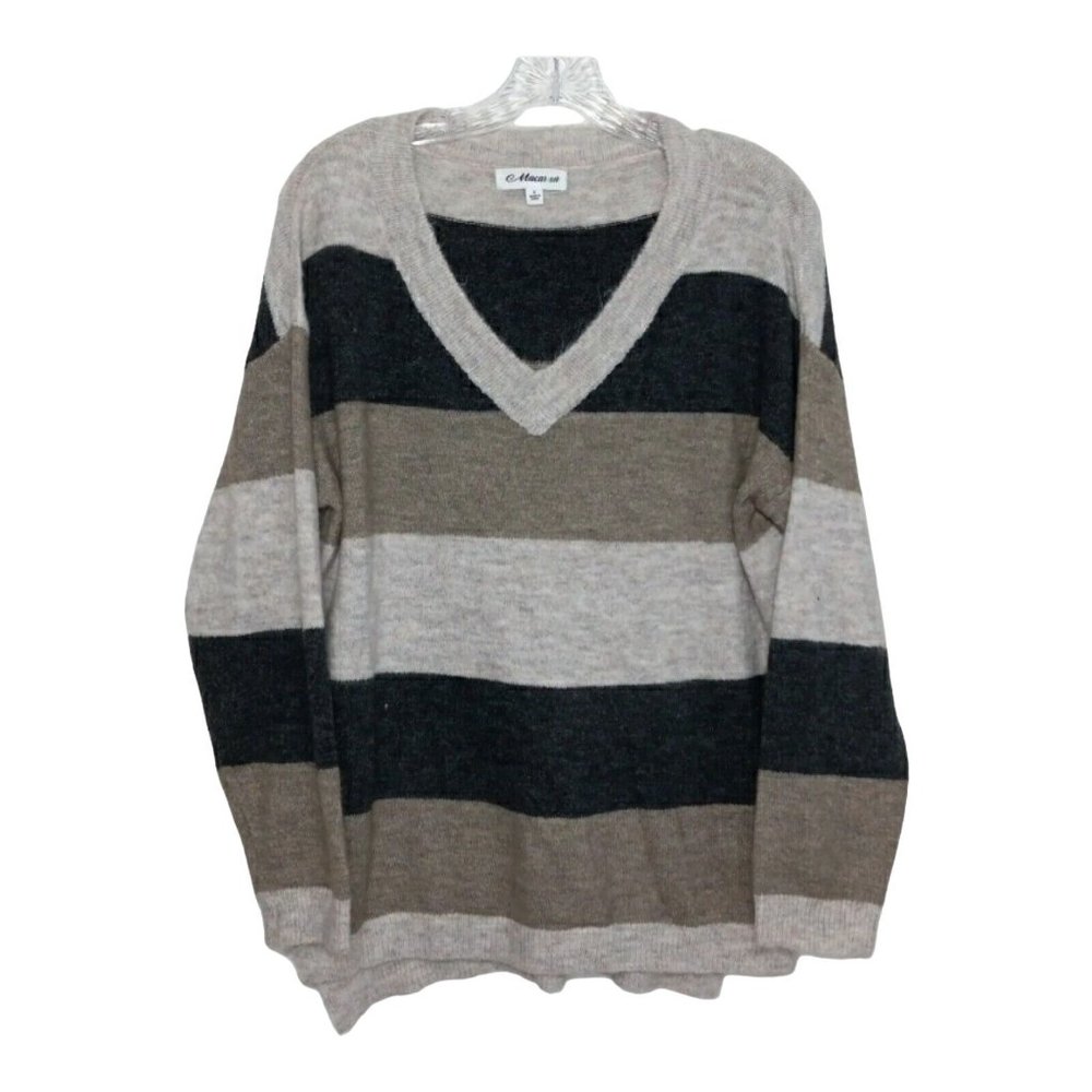 Macaroon Acrylic Sweater Womens S Casual Soft Lightweight Chunky Stripe
